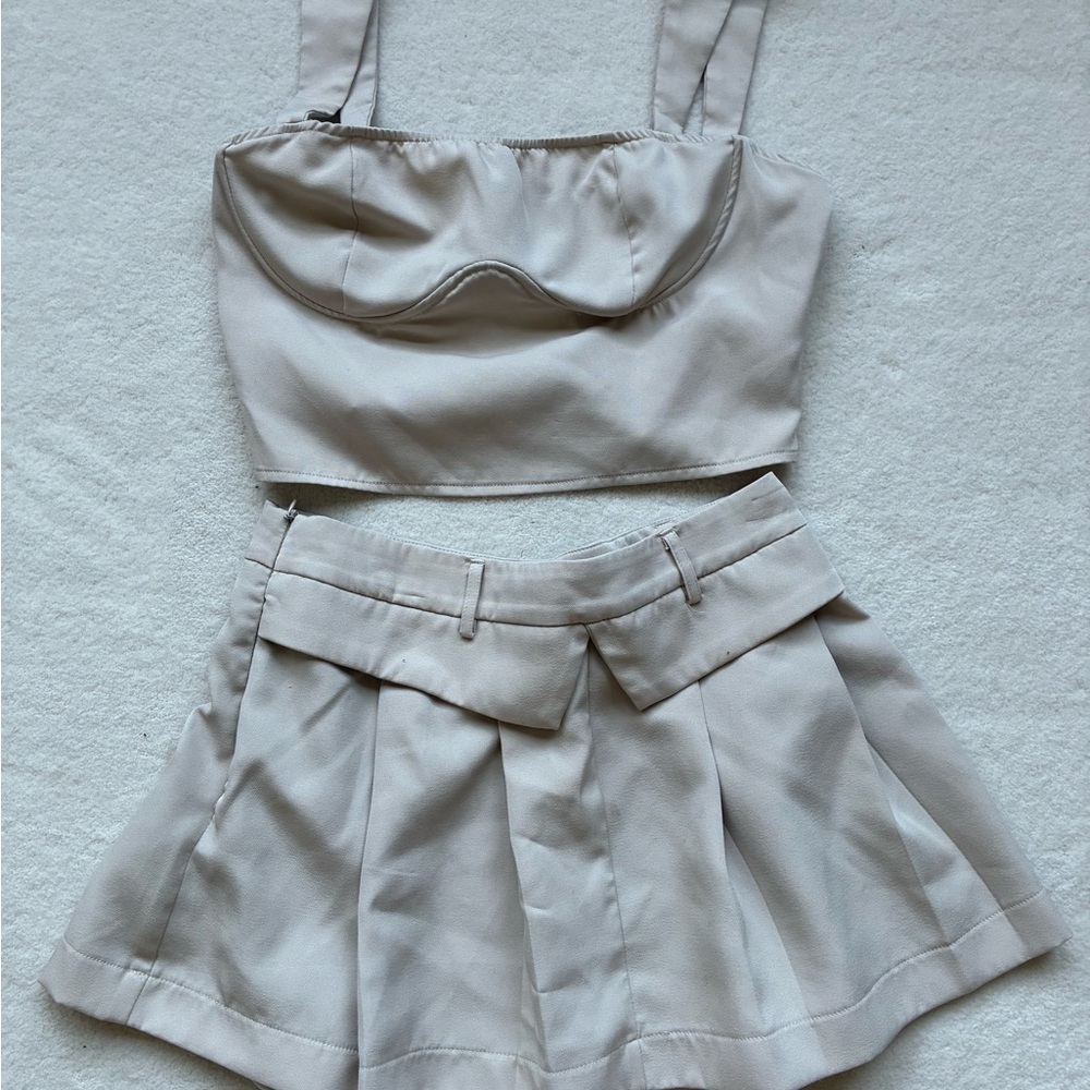 PrettyLittleThing Cream Skirt Set